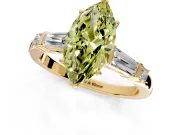 Bar-Set Engagement Ring Setting for Fancy Yellow Marquise Center with Tapered Baguette Accents and Prong Head in Yellow Gold