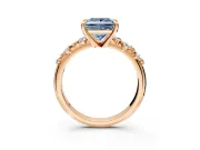 Solitaire Engagement Ring Setting for Fancy Blue Princess Cut Center with Trailing Leaf Accent Band and Prong Head in Rose Gold