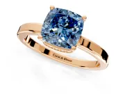 Hidden Halo Engagement Ring Setting for Fancy Blue Cushion Cut Center with Wide Flat Plain Band and Prong Head in Rose Gold