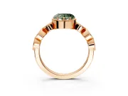 Vintage Station Engagement Ring Setting for Fancy Green Heart-Shaped Center with Accents and Prong Head in Rose Gold