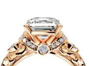 Solitaire Engagement Ring Setting for Asscher Cut Center with Filigree Band and Prong Head in Rose Gold