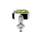Milgrain Bezel Engagement Ring Setting for Fancy Yellow Emerald Cut Center with Marquise Stations and Bezel Head in Platinum
