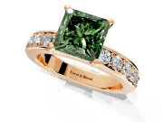 Solitaire Engagement Ring Setting for Fancy Green Princess Cut Center with Channel-Set Accents and Prong Head in Rose Gold