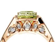 Cathedral Engagement Ring Setting for Fancy Yellow Princess Cut Center with Antique-Style Pave Band and Prong Head in Rose Gold