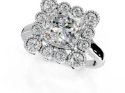 Cluster Halo Engagement Ring Setting for Cushion Cut Center with Milgrain Bezel Accents and Prong Head in Sterling Silver