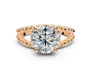 Halo Engagement Ring Setting for Round Cut Center with Rope Twist Split Shank and Prong Head in Rose Gold