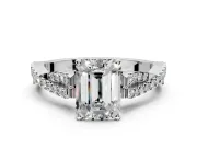 Solitaire Engagement Ring Setting for Emerald Cut Center with Twisted Pave Split Shank and Prong Head in Platinum