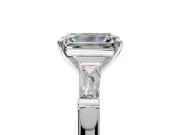 3 Stone Engagement Ring Setting for Emerald Cut Center with Tapered Baguettes, Plain Band and Prong Head in Platinum