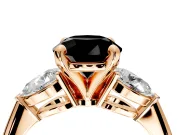 3 Stone Engagement Ring Setting for Fancy Black Round Cut Center with Large Pear-Shaped Accents and Prong Head in Rose Gold