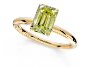 Low-Set Solitaire Engagement Ring Setting for Fancy Yellow Emerald Cut Center with Thin Plain Band and Prong Head in Yellow Gold
