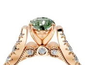Solitaire Engagement Ring Setting for Fancy Green Pear-Shaped Center with Pave Cathedral Shoulders and Prong Head in Rose Gold