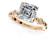 Solitaire Engagement Ring Setting for Asscher Cut Center with Beaded Bezel Station Band and Prong Head in Rose Gold