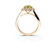 Halo Engagement Ring Setting for Fancy Yellow Round Cut Center with Narrowing Pave Band and Prong Head in Rose Gold