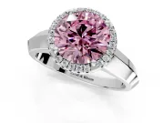 Halo Engagement Ring Setting for Fancy Pink Round Cut Center with Knife Ridge Cathedral Band and Prong Head in White Gold