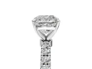 Open Basket Engagement Ring Setting for Cushion Cut Center with Pave Band and Prong Head in Platinum
