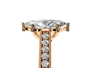 Solitaire Engagement Ring Setting for Marquise Center with Engraved Pave Band and Prong Head in Rose Gold