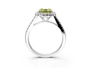 Halo Engagement Ring Setting for Fancy Yellow Asscher Cut Center with Raised Halo, Pave Band and Prong Head in Platinum