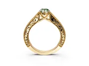 Solitaire Engagement Ring Setting for Fancy Green Pear-Shaped Center with Engraved Pave Band and Prong Head in Yellow Gold