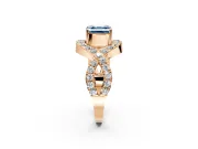 Halo Engagement Ring Setting for Fancy Blue Asscher Cut Center with Pave Infinity Twist Band and Prong Head in Rose Gold