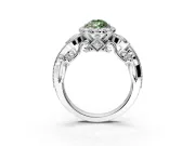 Milgrain Halo Engagement Ring Setting for Fancy Green Pear-Shaped Center with Shoulder Bezels and Prong Head in White Gold