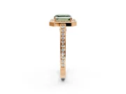 Halo Engagement Ring Setting for Fancy Green Asscher Cut Center with Framed Halo, Pave Band and Prong Head in Rose Gold