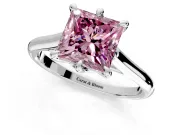 Solitaire Engagement Ring Setting for Fancy Pink Princess Cut Center with Cathedral Band and Prong Head in Platinum