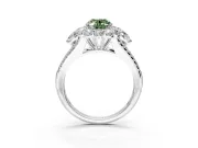 Halo Engagement Ring Setting for Fancy Green Oval Center with Two-Strand Split Shank and Prong Head in White Gold