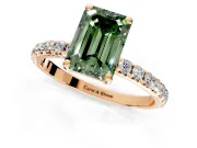 Solitaire Engagement Ring Setting for Fancy Green Emerald Cut Center with Micro Pave Band and Prong Head in Rose Gold