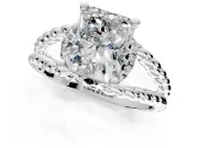 Halo Engagement Ring Setting for Radiant Cut Center with Rope Twist Split Shank and Prong Head in Sterling Silver