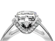 Solitaire Engagement Ring Setting for Asscher Cut Center with Wide Band, Pave Collar and Prong Head in Platinum