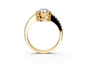 Accent Halo Engagement Ring Setting for Pear-Shaped Center with Full-Length Pave Band and Prong Head in Yellow Gold
