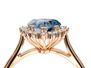 Starburst Halo Engagement Ring Setting for Fancy Blue Heart-Shaped Center with Thin Round-Wire Band and Prong Head in Rose Gold