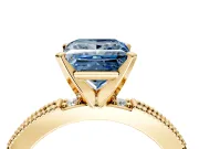 Solitaire Engagement Ring Setting for Fancy Blue Princess Cut Center with Milgrain-Edged Pave Band and Prong Head in Yellow Gold