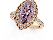 Milgrain Floral Halo Engagement Ring Setting for Fancy Pink Marquise Center with Pave Band and Prong Head in Rose Gold