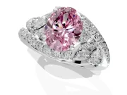 Halo Engagement Ring Setting for Fancy Pink Oval Center with Marquise and Pave Bypass Band and Prong Head in Sterling Silver