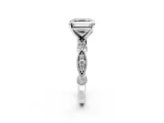 Solitaire Engagement Ring Setting for Asscher Cut Center with Milgrain Bezel Accents and Prong Head in Platinum