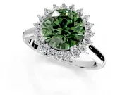 Starburst Halo Engagement Ring Setting for Fancy Green Round Cut Center with Thin Round-Wire Band and Prong Head in White Gold