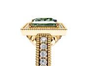 Milgrain Halo Engagement Ring Setting for Fancy Green Princess Cut Center with Pave Band and Prong Head in Yellow Gold