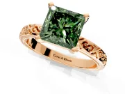 Solitaire Engagement Ring Setting for Fancy Green Princess Cut Center with Scrollwork Band and Prong Head in Rose Gold