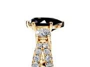 3 Stone Engagement Ring Setting for Fancy Black Pear-Shaped Center with Pave Split Shank and Prong Head in Yellow Gold