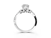 Leaf Motif Engagement Ring Setting for Cushion Cut Center with Pave Band and Prong Head in Platinum