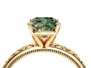 Solitaire Engagement Ring Setting for Fancy Green Cushion Cut Center with XO Engraved Band and Prong Head in Yellow Gold