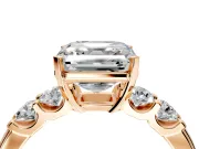 5 Stone Engagement Ring Setting for Asscher Cut Center with Plain Band and Prong Head in Rose Gold