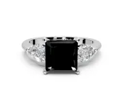 3 Stone Engagement Ring Setting for Fancy Black Princess Cut Center with Large Pear-Shaped Accents and Prong Head in Sterling Silver