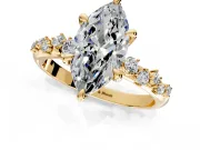 Solitaire Engagement Ring Setting for Marquise Center with Trailing Leaf Accent Band and Prong Head in Yellow Gold