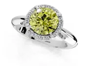 Halo Engagement Ring Setting for Fancy Yellow Round Cut Center with Tapered Plain Band and Prong Head in Platinum