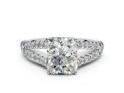 Solitaire Engagement Ring Setting for Radiant Cut Center with Pave Split Shank and Prong Head in White Gold