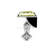Milgrain Bezel Engagement Ring Setting for Fancy Yellow Princess Cut Center with Marquise Stations and Bezel Head in Sterling Silver