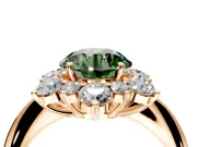 Small-Accent Cluster Halo Engagement Ring Setting for Fancy Green Round Cut Center with Plain Band and Prong Head in Rose Gold