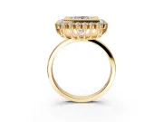 Halo Engagement Ring Setting for Princess Cut Center with Milgrain Bezel Rim, Plain Band and Prong Head in Yellow Gold